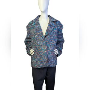 Vintage 80s/90s Multicolour Wool-Blend Textural Jacket | Size L/XL